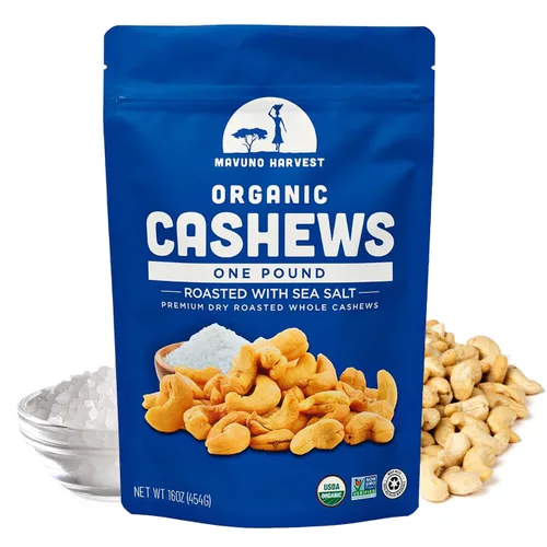 Vista 14 de Mavuno Harvest Anacardos tostados orgánicos con sal marina Anacardos enteros tostados secos Snacks saludables veganos sin OMG para niños