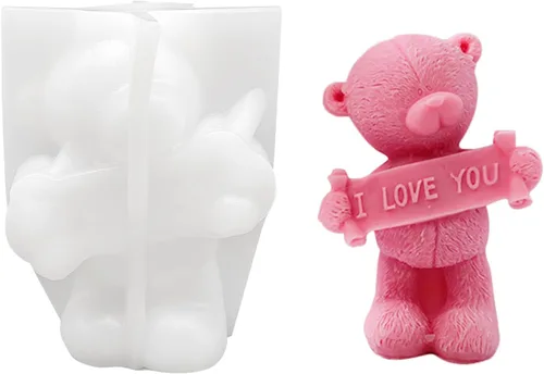 Vista 7 de Molde de vela de oso para hacer velas, molde de silicona 3D para el día de San Valentín para fundición de resina, bricolaje de yeso, arcilla Pareja