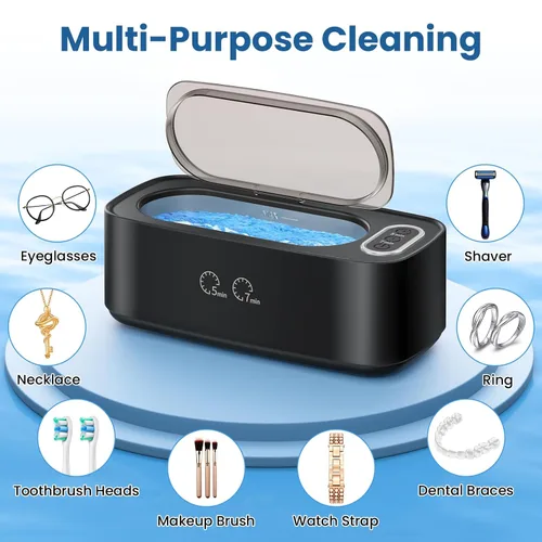 Vista 4 de Limpiador ultrasónico, limpiador ultrasónico profesional de joyas de 48 kHz para anteojos, joyas, anillos, correas de reloj, dentaduras postizas