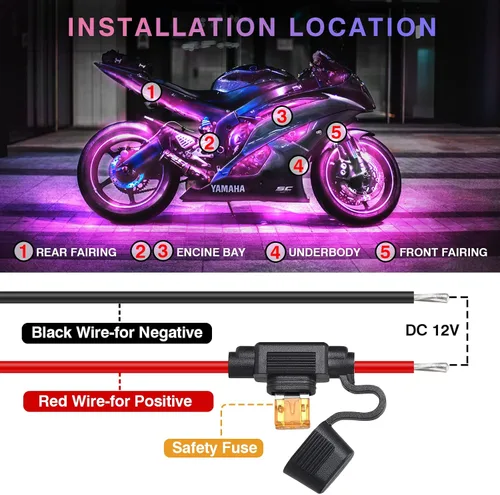 Vista 9 de 8 kits de luces LED RGB segmentadas para motocicleta con control remoto APP/RF, luces subterráneas multicolor con señal de giro de freno, tira