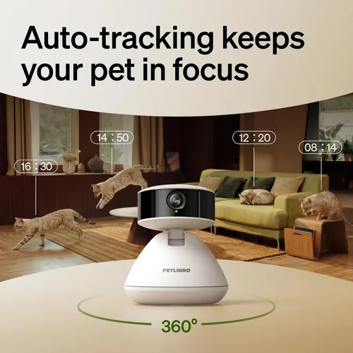 Vista 4 de PETLIBRO Paquete de 2 cámaras AI para mascotas, incluye prueba de IA de 90 días, cámara interior para mascotas con seguimiento automático de 360°