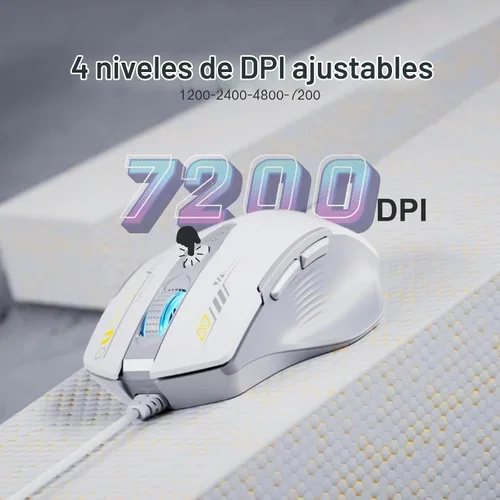 Vista 4 de Uineer Ratón con cable, ratón de computadora USB-A con 6 botones, ajustable Blanco