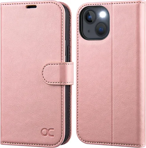 Vista 15 de OCASE Funda tipo cartera compatible con iPhone 13, de piel sintética con tapa tipo folio, con tarjetero, bloqueo RFID, soporte
