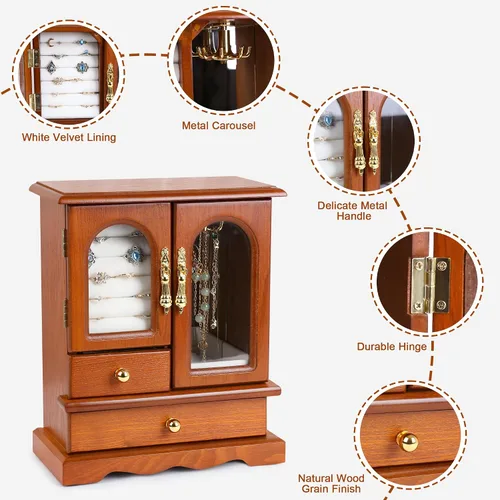 Vista 3 de Kendal Joyero de madera para mujer, regalo de graduación, organizador de joyas sólido, regalos del día de la madre, joyero de madera con espejo