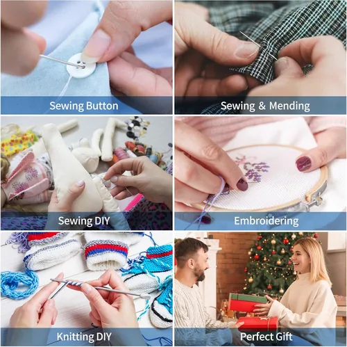 Vista 7 de Marcoon Kit de costura para adultos, kit de aguja e hilo con suministros de costura y accesorios que contiene tijeras, cinta métrica, desgarrador