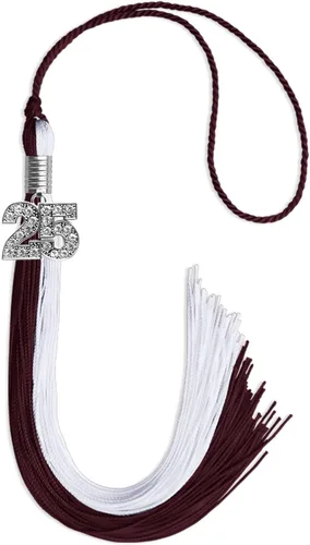 Vista 235 de Endea Graduation Borla de doble color con dije de plata brillante (negro/oro antiguo, 2025)