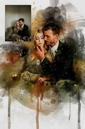 Vista 7 de Awesometik Lienzo de retrato de acuarela de foto, impresión de ilustración de boda, obra de arte personalizada, arte de acuarela, arte de pared