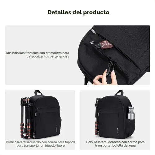 Vista 5 de K&F CONCEPT Mochila ligera para cámara, bolsa de fotografía profesional compatible con cámaras Canon/Nikon/Sony y accesorios para lentes, funda