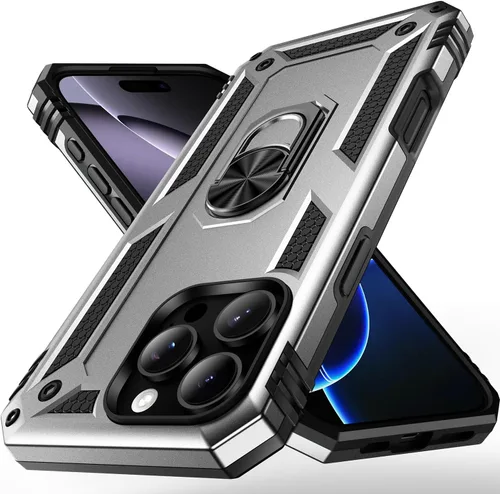 Vista 11 de Korecase Funda de teléfono para iPhone 16 con anillo de soporte, grado militar, a prueba de golpes, cuerpo completo, protección resistente para Negro