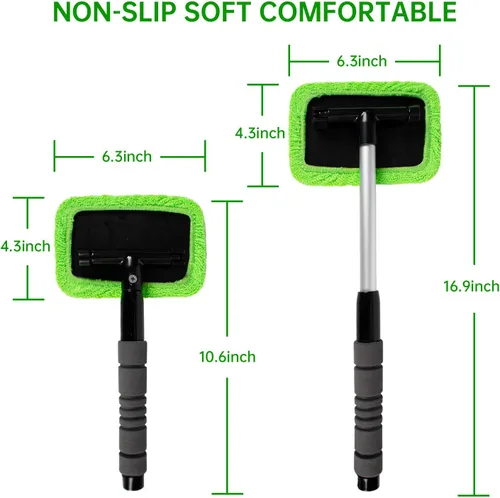 Vista 2 de XINDELL Herramienta de limpieza de parabrisas para automóvil, limpiador de ventanas con mango extensible con almohadillas de microfibra