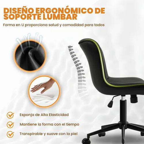 Vista 4 de Silla de oficina, silla de escritorio sin brazos con ruedas, ergonómicas y cómodas sillas de trabajo para computadora en casa, silla de tocador