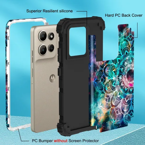 Vista 5 de Hocase for Moto G Power 2026 Case, Shockproof Heavy Duty Protection Soft Silicone Rubber Bumper+Hard Plastic Hybrid Protective Phone Case - Mandala