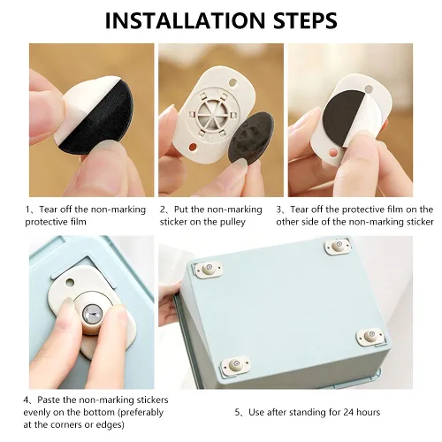 Vista 7 de 4 ruedas giratorias – Polea de pasta autoadhesiva/ruedas giratorias de acero inoxidable con rotación de 360 grados para muebles, cajas