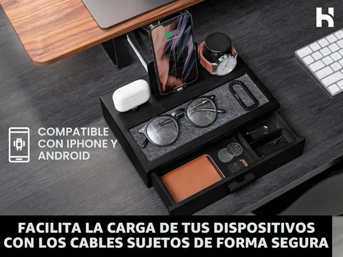 Vista 7 de Holme & Hadfield - Estación de acoplamiento de madera para teléfono con cajón y soporte para reloj