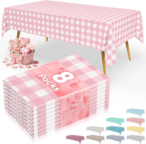 Vista 33 de Smiry 8 paquetes de manteles desechables Gingham, 54 x 108 pulgadas, manteles de plástico impermeables rectangulares en diseño a cuadros