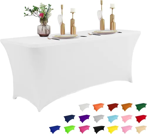 Vista 25 de IVAPUPU - Mantel de elastano para mesas rectangulares, ajustado, elástico, lavable, protector de mesa para eventos, fiestas, bodas, cócteles, Negro