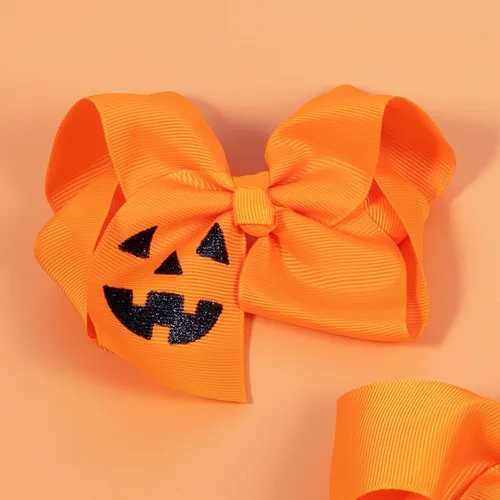 Vista 6 de Lazos para el pelo de calabaza para mujeres y niñas, 2 piezas de 4.5 pulgadas, lindo naranja para otoño, Acción de Gracias, Halloween, pasador