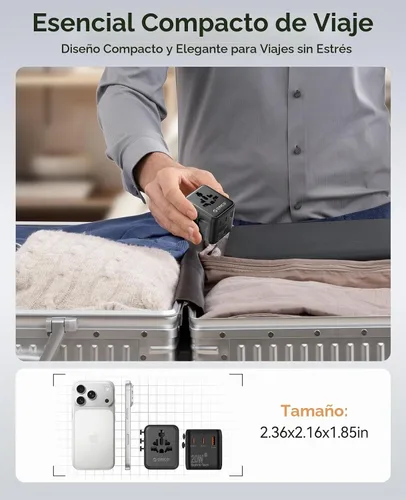 Vista 7 de ORICO Adaptador de viaje universal con 2 CA 2 USB-C y 1 conector USB-A, adaptador de corriente internacional PD 20W, cargador de pared esencial