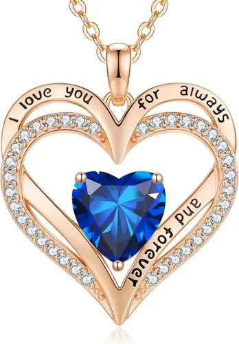 Vista 103 de CDE Collares de piedra natal para mujer, plata de ley 925, collar con colgante de corazón para siempre, Navidad, cumpleaños, aniversario, día de San