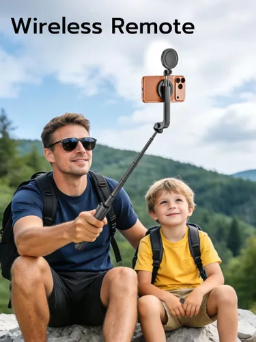 Vista 4 de USKEYVISION Palo de Selfie Magnético con Trípode, Luz y Control Remoto, Trípode para Teléfono con Soporte Magnético para Magsafe, Soporte Giratorio