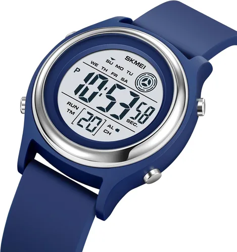 Vista 2 de Relojes digitales para mujer, pantalla LED, correa de silicona, reloj militar, multifunción, impermeable, alarma, cronómetro, retroiluminación LED