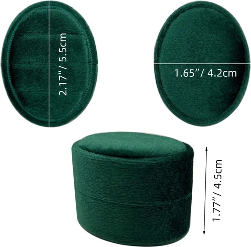 Vista 3 de Caja ovalada de terciopelo para anillos con 3 ranuras, caja de tres anillos de alta calidad, vintage, hecha a mano, organizador de joyas