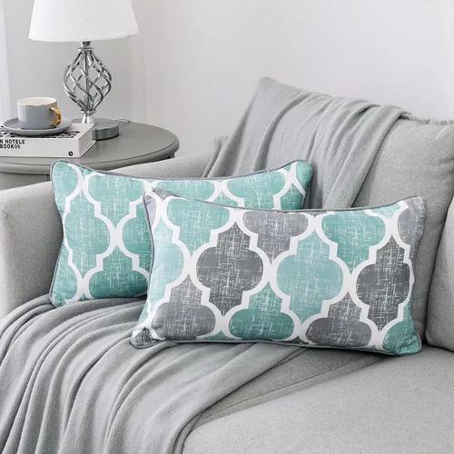 Vista 13 de Beauoop Paquete de 2 fundas de almohada para sofá, cama, sofá, casa rural, estampado de doble cara, patrón geométrico colorido enrejado marroquí