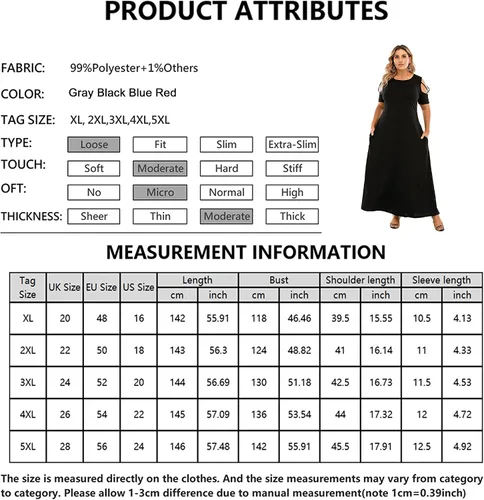 Vista 6 de LAPA Women's Plus Size Cold Shoulder Maxi Dress, Short Sleeve Casual Loose Long Dresses with Pockets