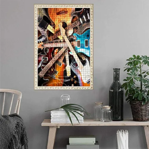 Vista 5 de Pintura de diamantes, guitarra eléctrica rodeada de fondo de relámpagos, arte para adultos relajarse y decoración de pared del hogar, regalo
