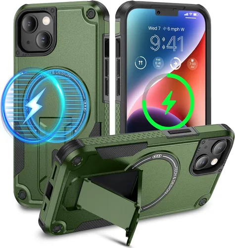Vista 9 de Caka Funda para iPhone 13 y Funda para iPhone 14 [Compatible con Magsafe] [Soporte Invisible Integrado] [Protección Resistente contra Caídas] A