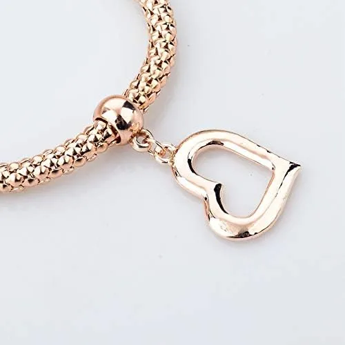 Vista 6 de Long Way 3 pulseras de abalorios chapados en oro rosa y plata para mujer, pulsera elástica multicapa de cristal