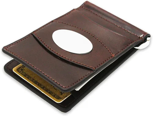 Vista 3 de Storus Cartera de afeitar, cartera delgada de cuero italiano con abrazadera de metal para efectivo + placa de grabado Negro