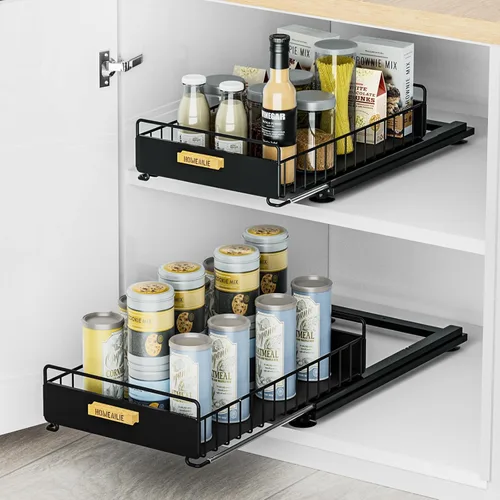 Vista 11 de Organizador bajo el fregadero, Organizador de 2 niveles alto y ajustable bajo el fregadero de la cocina, estante de almacenamiento multiuso
