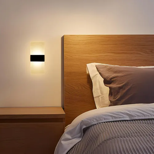 Vista 9 de Apliques de pared con pilas, juego de dos lámparas de pared LED de acrílico para mesita de noche para sala de estar, dormitorio, pasillo, luz