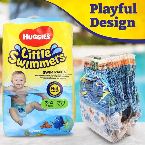 Vista 3 de Little Swimmers - Pañales desechables de natación (15 a 33 libras), ultrasuaves y duraderos para playa, piscina, lindos pantalones de natación