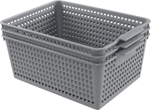 Vista 8 de Paquete de 3 cestas organizadoras grandes, cesta de almacenamiento de plástico (negro)