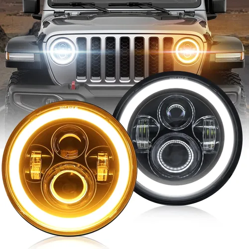 Vista 9 de CO LIGHT - Faros delanteros LED redondos de 7 pulgadas con halo, con haz alto/bajo, halo ámbar/azul, faro LED para todo terreno, ojos angulares