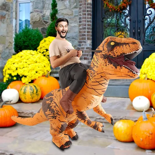 Vista 3 de Dolxico Inflatable Dinosaur Costume Adult, Riding Dinosaur T Rex Blow Up Costume Inflatable Costume Adult Teens 5'4" to 6'3