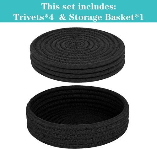 Vista 2 de Salvamanteles para platos calientes, ollas y sartenes, almohadillas calientes con cesta de almacenamiento, soportes para ollas para cocina, tapete