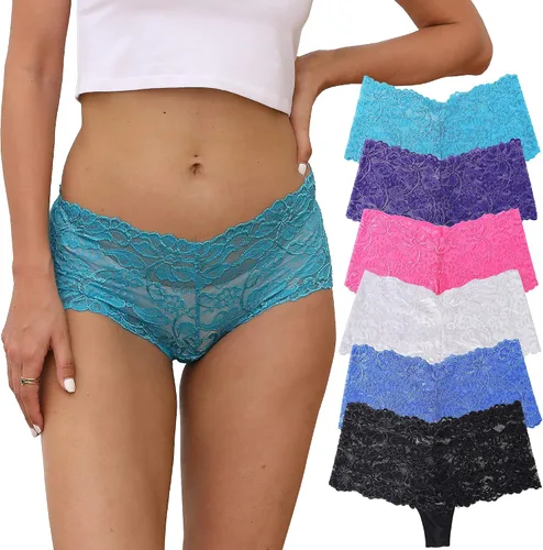 Vista 2 de Agdoizry Paquete de 6 bragas para mujer, con ribete de encaje, traslúcidas, talla extragrande