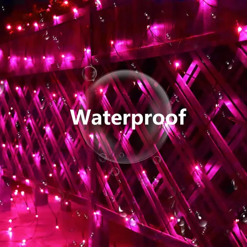 Vista 3 de Curyidy Red solar de luces de malla para exteriores, decoraciones de Navidad, cadena de 200 LED, impermeable, 19 modos para arbustos, vallas Rosado2