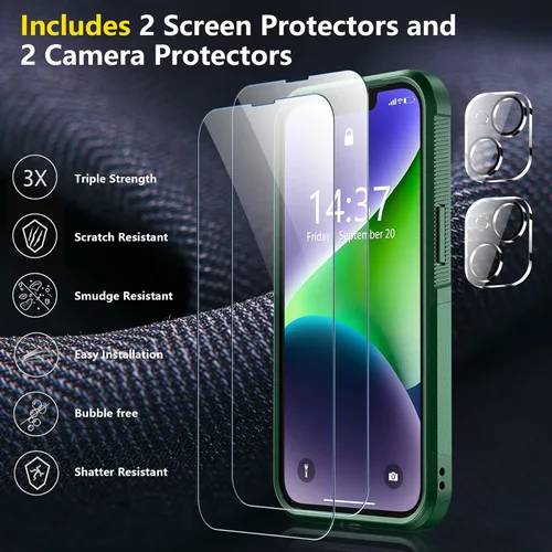 Vista 4 de SPIDERCASE Funda para iPhone 14/Funda para iPhone 15, [Protección contra Caídas de Grado Militar de 15 PIES][Antideslizante] Paquete de 2