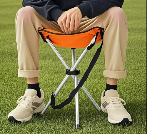 Vista 2 de Taburete plegable de campamento, sillas plegables de 16.5 pulgadas, asiento de trípode portátil, silla alta de viaje al aire libre para camping