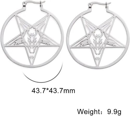 Vista 6 de LIKGREAT Aretes grandes de pentagrama para mujer, aretes de aro con hebilla de pentáculo, pendientes de Wiccan paganos, joyería de fiesta