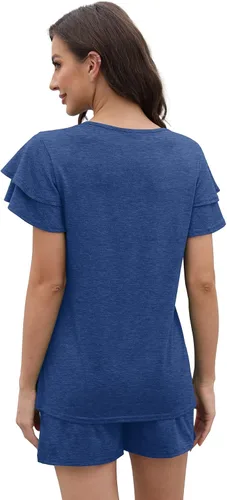 Vista 4 de WIHOLL Conjuntos de verano para mujer, 2 piezas, manga corta, cuello en V, conjuntos casuales