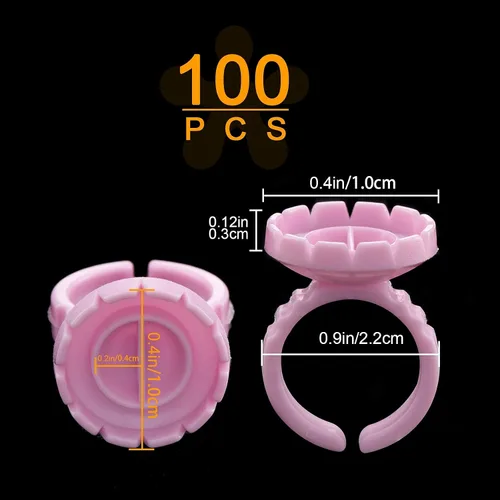Vista 2 de Suministros de extensiones de pestañas, 100 anillos de pegamento