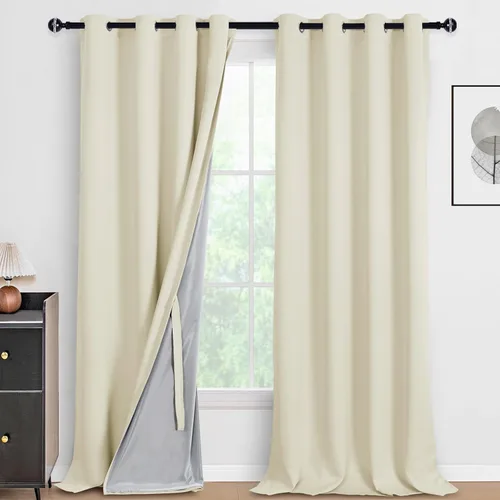 Vista 116 de DWCN - Cortinas 100% opacas para dormitorio con forro negro, cortinas de ventana de doble capa con aislamiento térmico que oscurecen toda la Azul