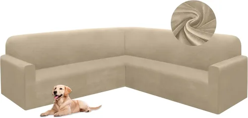 Vista 19 de HDCAXKJ Fundas de sofá seccional de esquina de terciopelo elástico en forma de L, juego de fundas deslizantes suaves y gruesas en forma de U