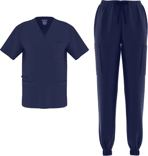 Vista 4 de Conjunto de 2 piezas unisex para hombre y mujer, para enfermería, elástico, flexible, con cuello en V Negro