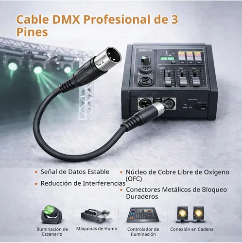 Vista 2 de Gearlux Cable DMX, 3 pines, macho a hembra, 6.5 pies - 10